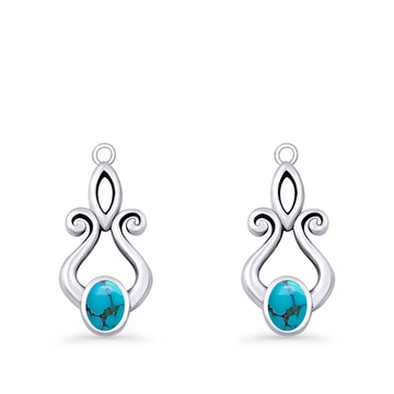 Oval Turquoise 22.6mm Scroll Fishhook Earring 925 Sterling Silver Wholesale